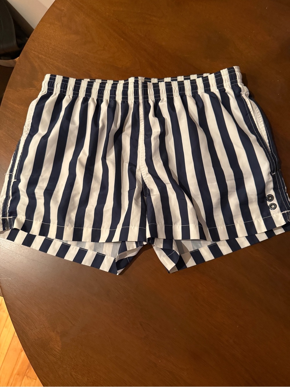 Ron Dorff Navy and White Striped Swim Trunks